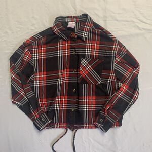 No Boundaries plaid multicolor flannel cropped short sleeve shirt size XS